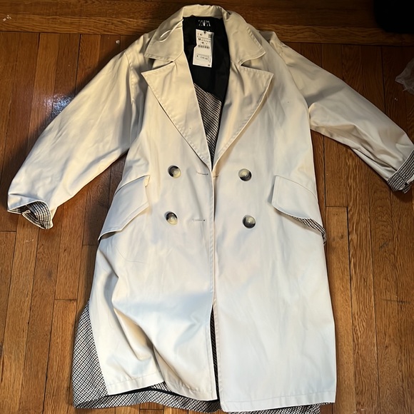 Zara trench coat with printed back